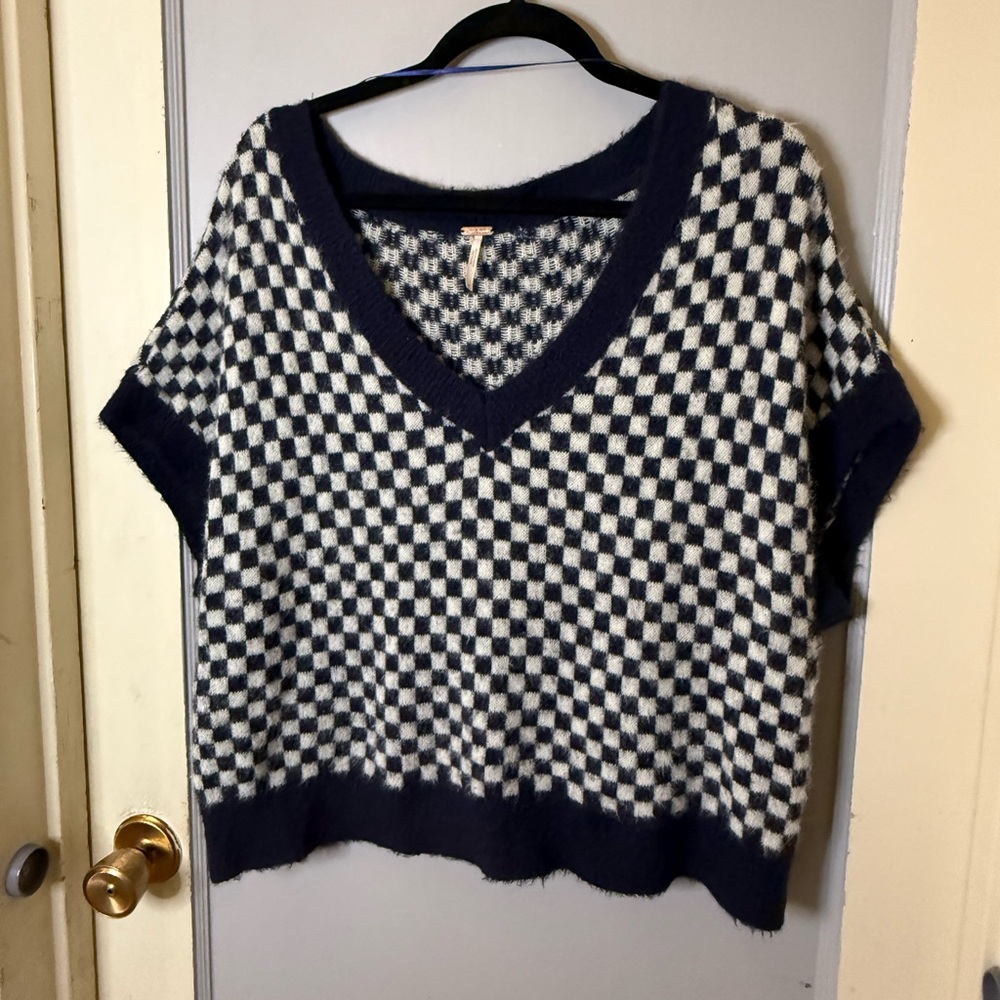Free People Blue and Cream Textured Knit